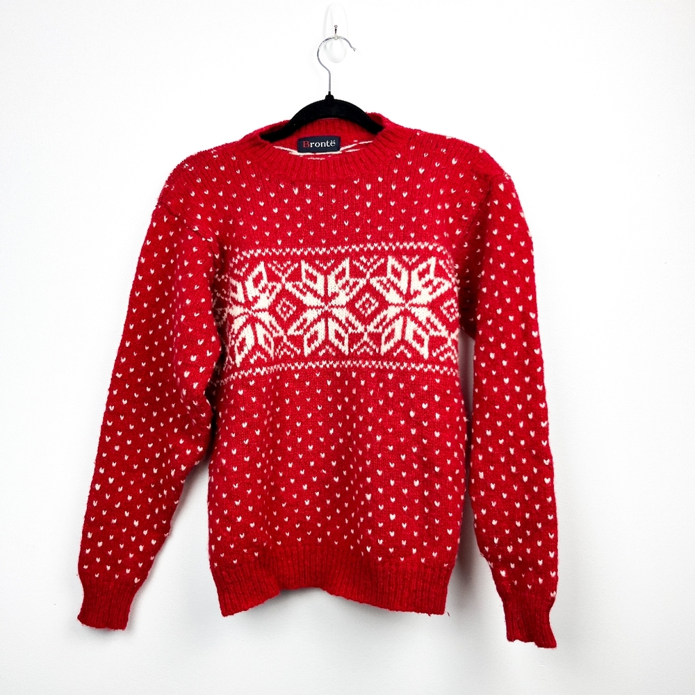 Vintage Bronte Wool Blend Knit Winter Sweater in Red & White